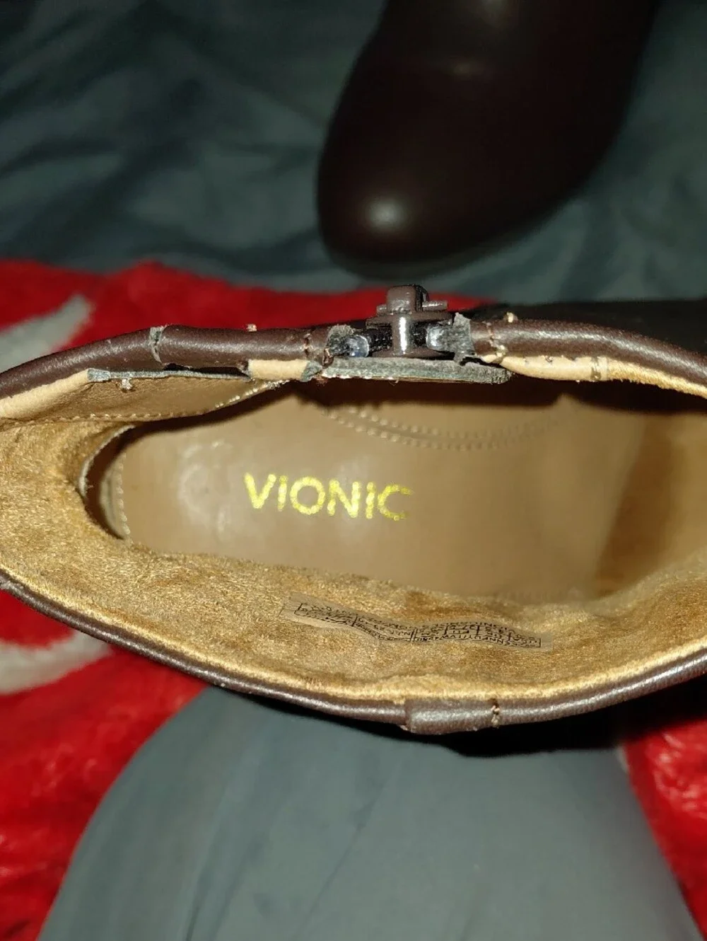 Vionic Brown Leather Ankle Booties with Side Zip